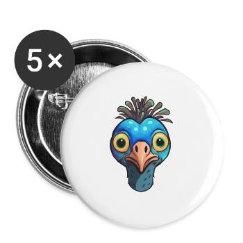 Pfau Niedlich Glücklich Kawaii Cartoon Clipart Tier - Buttons groß 56 mm (5er Pack) - Weiß - Vorne