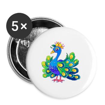 Pfau Niedlich Glücklich Kawaii Cartoon Clipart Tier - Buttons groß 56 mm (5er Pack) - Weiß - Vorne