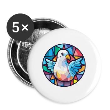Taube Buntglas bunte Karikatur Kawaii Tier - Buttons groß 56 mm (5er Pack) - Weiß - Vorne