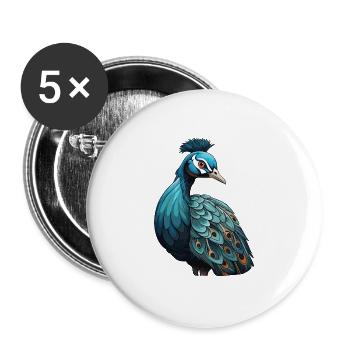 Pfau Niedliche Karikatur Kawaii Aquarell Tier Haustier - Buttons groß 56 mm (5er Pack) - Weiß - Vorne