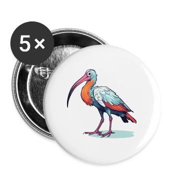 Ibis Buntes Aquarell Cartoon Kawaii Tier - Buttons groß 56 mm (5er Pack) - Weiß - Vorne