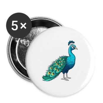 Pfau buntes Aquarell Cartoon Kawaii Tier - Buttons groß 56 mm (5er Pack) - Weiß - Vorne
