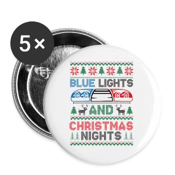 Blaue Lichter und Weihnachtsnächte Polizei Weihnac - Buttons groß 56 mm (5er Pack) - Weiß - Vorne