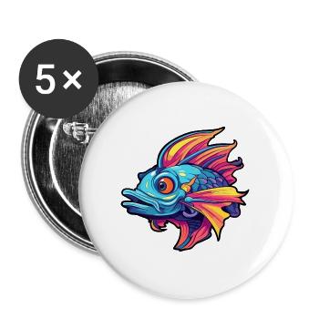 Wels buntes Aquarell Karikatur Kawaii Tier - Buttons groß 56 mm (5er Pack) - Weiß - Vorne