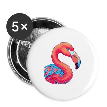 Flamingo Buntes Aquarell Cartoon Kawaii Tier - Buttons groß 56 mm (5er Pack) - Weiß - Vorne