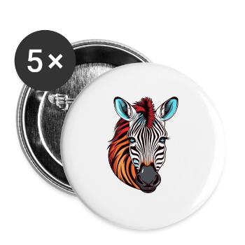 Zebra buntes Aquarell Cartoon Kawaii Tier - Buttons groß 56 mm (5er Pack) - Weiß - Vorne