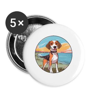 Sibirischer dreifarbiger Hund Rasse Cartoon Kawaii - Buttons groß 56 mm (5er Pack) - Weiß - Vorne