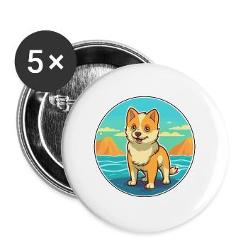 Shikoku Hund Rasse Cartoon Kawaii Clipart Hund Haustier - Buttons groß 56 mm (5er Pack) - Weiß - Vorne