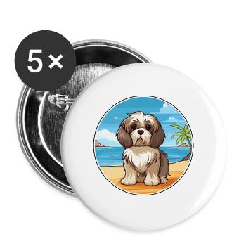 Shih Tzu Hunderasse Cartoon Kawaii Clipart Hund Haustier - Buttons groß 56 mm (5er Pack) - Weiß - Vorne