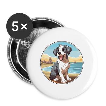 Picardie Schäferhund Hund Rasse Cartoon Kawaii Clipart - Buttons groß 56 mm (5er Pack) - Weiß - Vorne