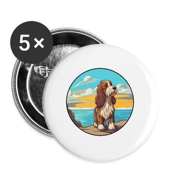 Petit Basset Griffon Vendeen Hunderasse Karikatur - Buttons groß 56 mm (5er Pack) - Weiß - Vorne
