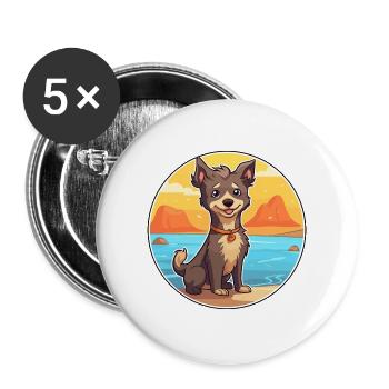 Mudi Hunderasse Karikatur Kawaii Clipart Aquarell - Buttons groß 56 mm (5er Pack) - Weiß - Vorne