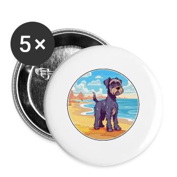 Mittelschnauzer Hund Rasse Cartoon Kawaii Clipart - Buttons groß 56 mm (5er Pack) - Weiß - Vorne