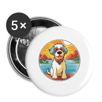 Kyi Leo Hund Rasse Cartoon Kawaii Clipart Hund Haustier - Buttons groß 56 mm (5er Pack) - Weiß - Vorne