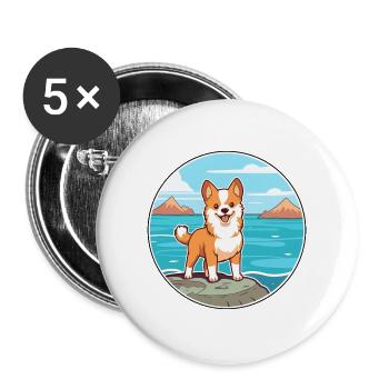 Hokkaido Hunderasse Cartoon Kawaii Clipart Hund Haustier - Buttons groß 56 mm (5er Pack) - Weiß - Vorne