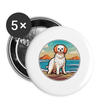 Bolognese Hund Rasse Cartoon Kawaii Clipart Hund Haustier - Buttons groß 56 mm (5er Pack) - Weiß - Vorne