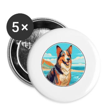 Böhmischer Schäferhund, Rasse, Cartoon, Kawaii, Clipart - Buttons groß 56 mm (5er Pack) - Weiß - Vorne