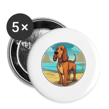Bluthund Hund Rasse Cartoon Kawaii Clipart Hund - Buttons groß 56 mm (5er Pack) - Weiß - Vorne