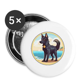 Belgischer Groenendael Hund Rasse Cartoon Kawaii Hund - Buttons groß 56 mm (5er Pack) - Weiß - Vorne