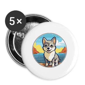 Alaskan Klee Kai Hund Rasse Cartoon Kawaii Clipart - Buttons groß 56 mm (5er Pack) - Weiß - Vorne