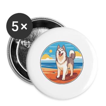 Alaskan Malamute Hund Rasse Cartoon Kawaii Clipart - Buttons groß 56 mm (5er Pack) - Weiß - Vorne