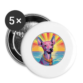 Peruanische haarlose Hunderasse buntes Cartoon-Wasser - Buttons groß 56 mm (5er Pack) - Weiß - Vorne