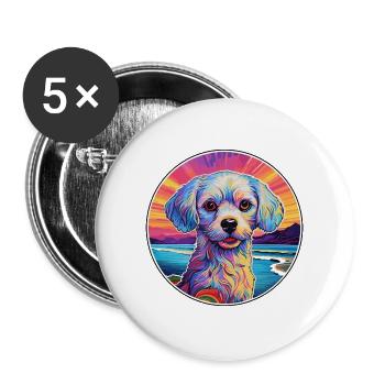 Chinesische kaiserliche Hunderasse bunte Karikatur Wasserc - Buttons groß 56 mm (5er Pack) - Weiß - Vorne