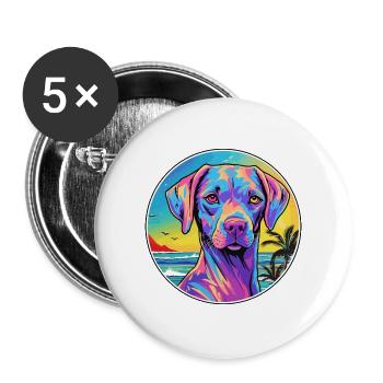 Akbash Hunderasse buntes Karikatur-Aquarell - Buttons groß 56 mm (5er Pack) - Weiß - Vorne