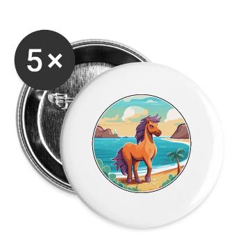 Pony Aquarell Cartoon Kawaii Clipart Tier - Buttons groß 56 mm (5er Pack) - Weiß - Vorne
