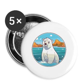 Eisbär Aquarell Cartoon Kawaii Clipart Haustier - Buttons groß 56 mm (5er Pack) - Weiß - Vorne