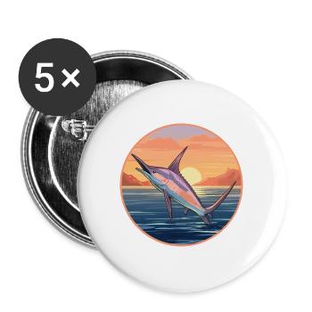 Schwertfisch Bunte Aquarell-Karikatur Kawaii Haustier - Buttons groß 56 mm (5er Pack) - Weiß - Vorne