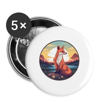 Gelehrter Fuchs Buntes Aquarell Cartoon Kawaii Haustier - Buttons groß 56 mm (5er Pack) - Weiß - Vorne