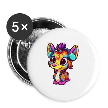 Bongo Buntes Aquarell Cartoon Kawaii Tier - Buttons groß 56 mm (5er Pack) - Weiß - Vorne