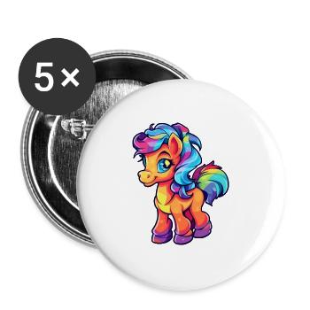 ponny buntes Aquarell Cartoon Kawaii Tier - Buttons groß 56 mm (5er Pack) - Weiß - Vorne