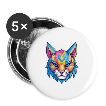 Luchs Buntes Aquarell Cartoon Kawaii Tier - Buttons groß 56 mm (5er Pack) - Weiß - Vorne
