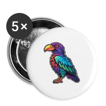 Krähe bunte Aquarell-Karikatur Kawaii-Tier - Buttons groß 56 mm (5er Pack) - Weiß - Vorne