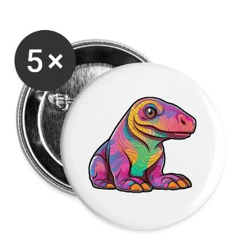 Komodowaran Bunte Aquarell-Karikatur Kawaii A - Buttons groß 56 mm (5er Pack) - Weiß - Vorne