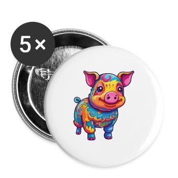 Schwein buntes Aquarell Cartoon Kawaii Tier - Buttons groß 56 mm (5er Pack) - Weiß - Vorne