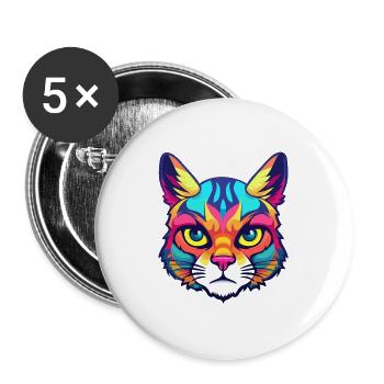 Deutsche Rex-Katzenrasse Aquarell-Karikatur Kawaii-Haustier - Buttons groß 56 mm (5er Pack) - Weiß - Vorne