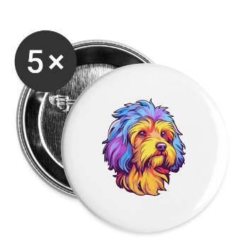 Lowchen Hunderasse Cartoon Kawaii Illustration - Buttons groß 56 mm (5er Pack) - Weiß - Vorne