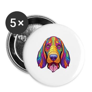 Basset Hund Rasse Cartoon Kawaii Illustration - Buttons groß 56 mm (5er Pack) - Weiß - Vorne