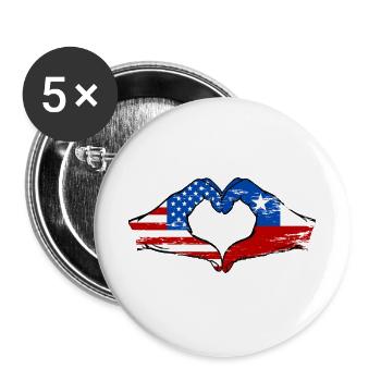 USA Chile Flagge Haende Herzform used - Buttons groß 56 mm (5er Pack) - Weiß - Vorne