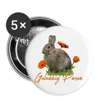 gelukkig pasen Frohe Ostern - Buttons groß 56 mm (5er Pack) - Weiß - Vorne