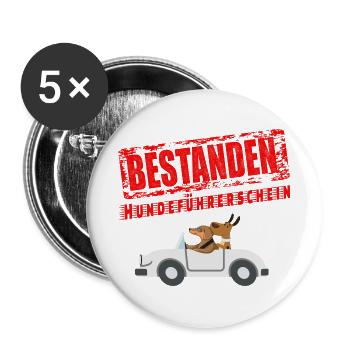 Hundeführerschein bestanden - Buttons groß 56 mm (5er Pack) - Weiß - Vorne