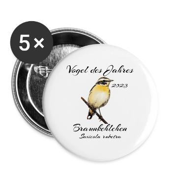 Braunkehlchen, Vogel des Jahres 2023 - Buttons groß 56 mm (5er Pack) - Weiß - Vorne