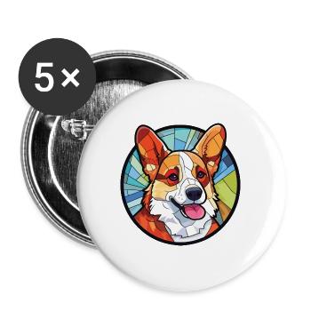 Corgi Hunderasse Bunte Aquarell-Illustration - Buttons groß 56 mm (5er Pack) - Weiß - Vorne