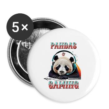 Pandas und Gaming - Buttons groß 56 mm (5er Pack) - Weiß - Vorne