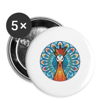Pfau Buntes Aquarell Tier Illustration - Buttons groß 56 mm (5er Pack) - Weiß - Vorne