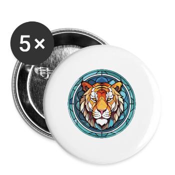 Tiger Buntes Aquarell Tier Haustier Illustration - Buttons groß 56 mm (5er Pack) - Weiß - Vorne