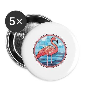 Flamingo bunte Aquarell-Tierillustration - Buttons groß 56 mm (5er Pack) - Weiß - Vorne